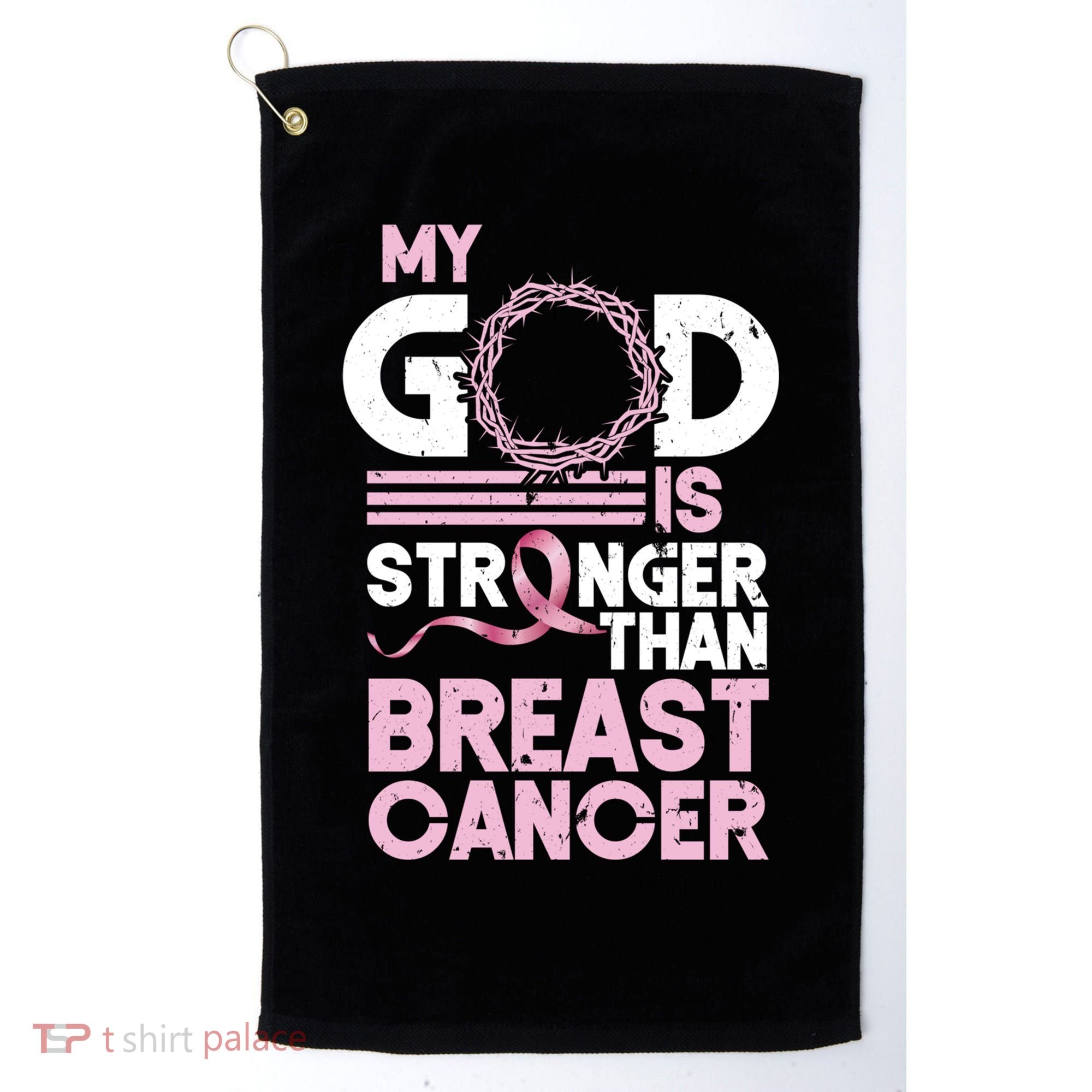 My God Is Stronger Than Breast Cancer Awareness Christian Golf Towel