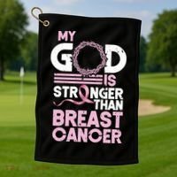 My God Is Stronger Than Breast Cancer Awareness Christian Golf Towel thumb 1