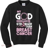 My God Is Stronger Than Breast Cancer Awareness Christian Kids Sweatshirt thumb 0