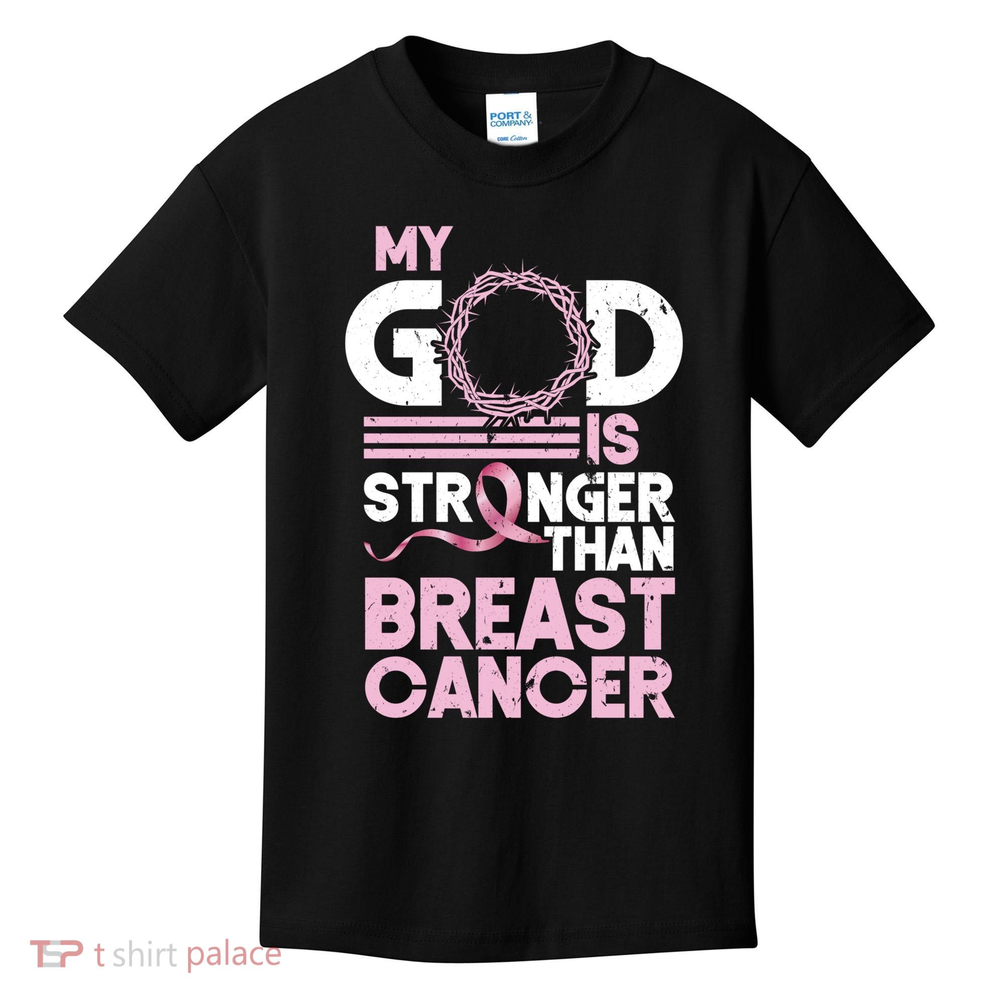 My God Is Stronger Than Breast Cancer Awareness Christian Kids T-Shirt