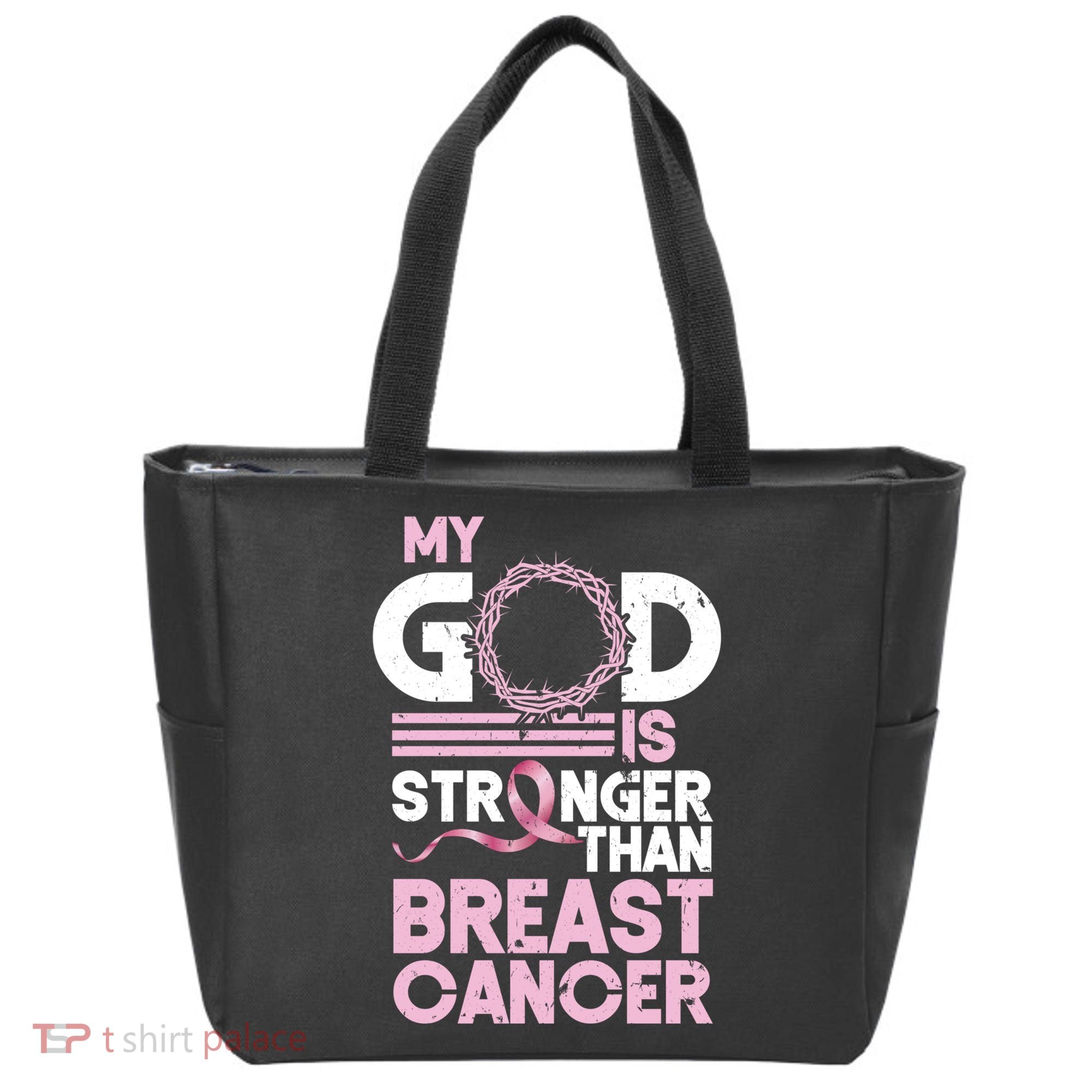 My God Is Stronger Than Breast Cancer Awareness Christian Tote Bag