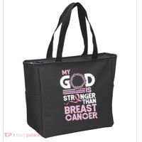 My God Is Stronger Than Breast Cancer Awareness Christian Tote Bag thumb 2