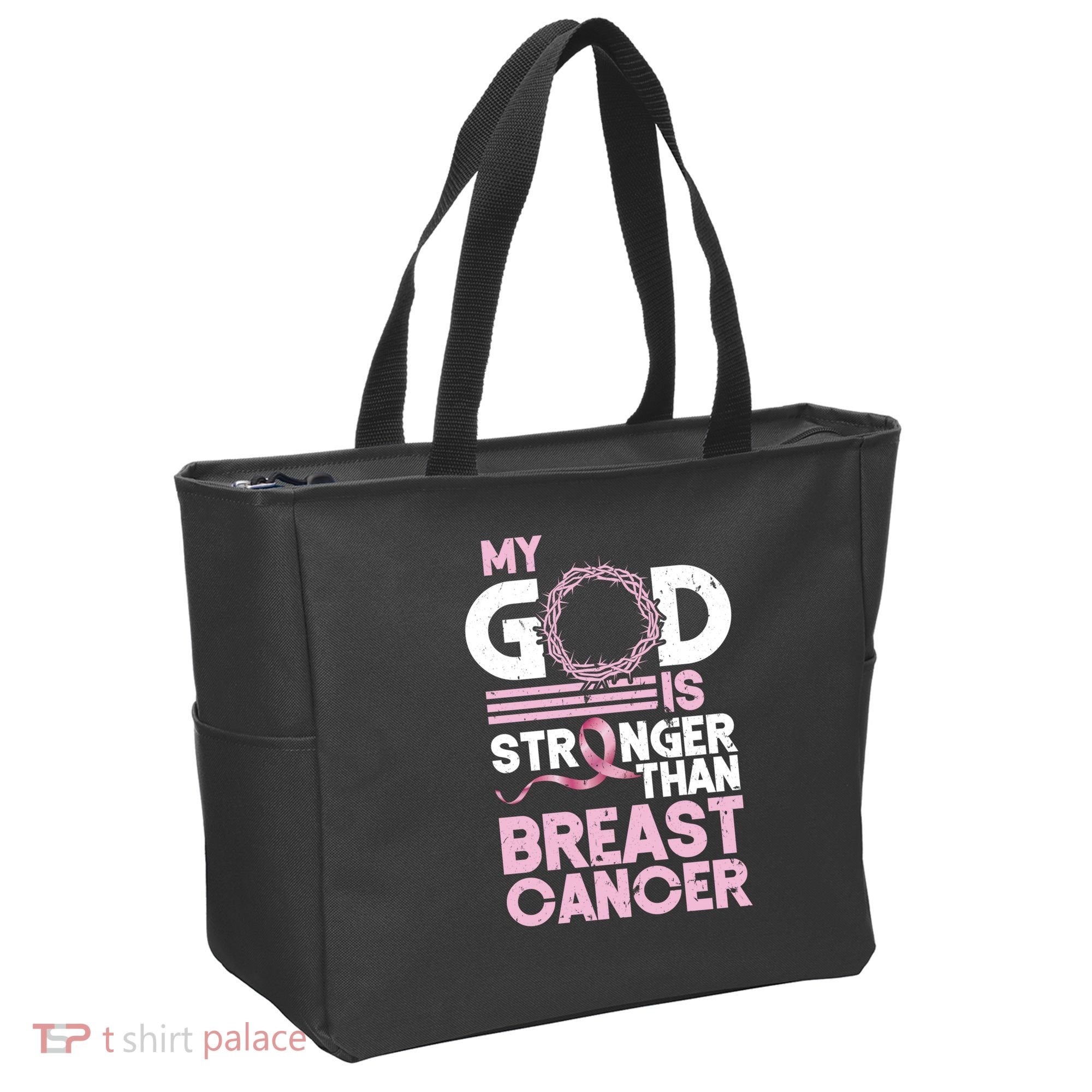 My God Is Stronger Than Breast Cancer Awareness Christian Tote Bag