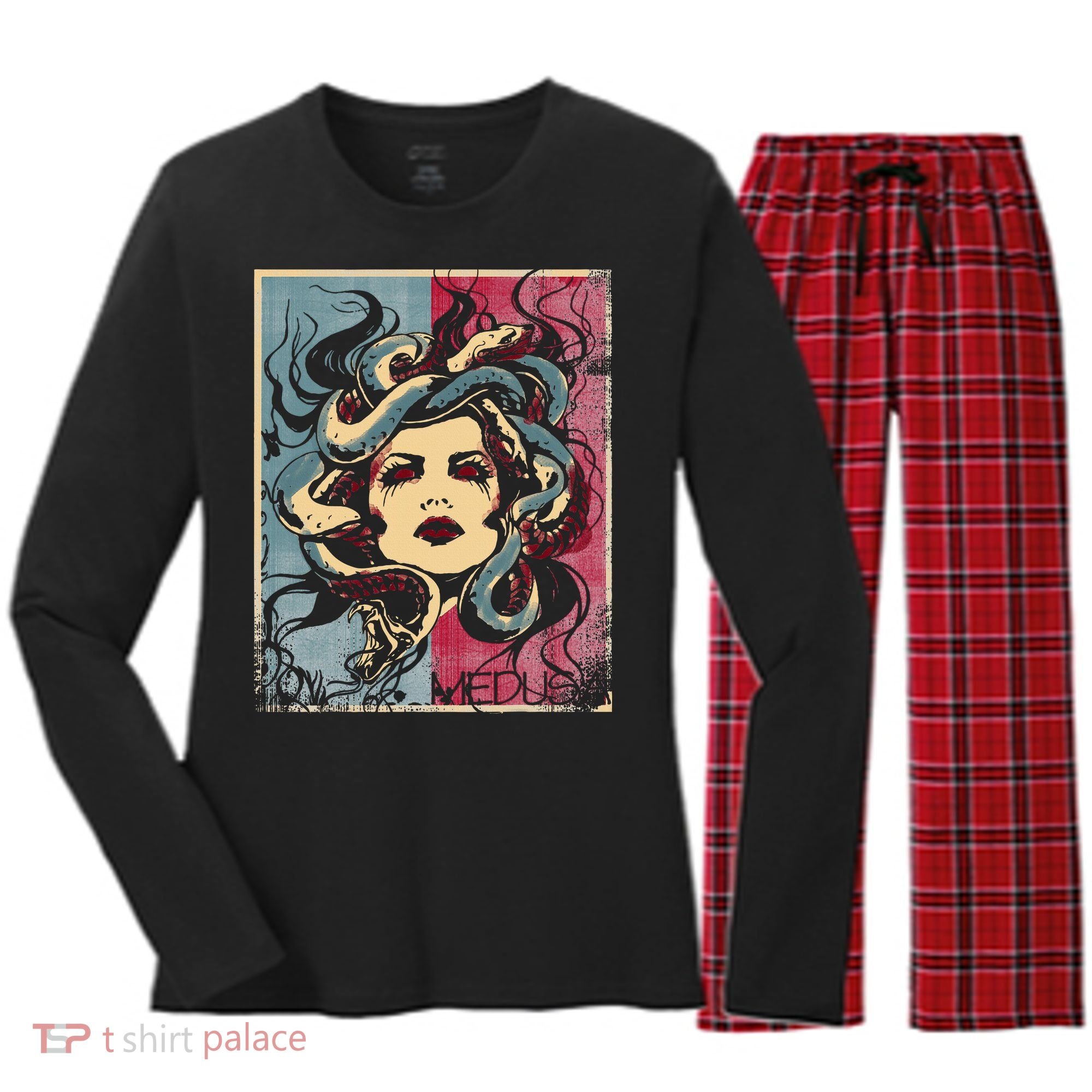 Mythology Gorgon In Greek Mythology Medusa Women's Long Sleeve Flannel Pajama Set 