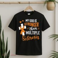 My God is Stronger Than Multiple Sclerosis Warrior Fighter T-Shirt thumb 2