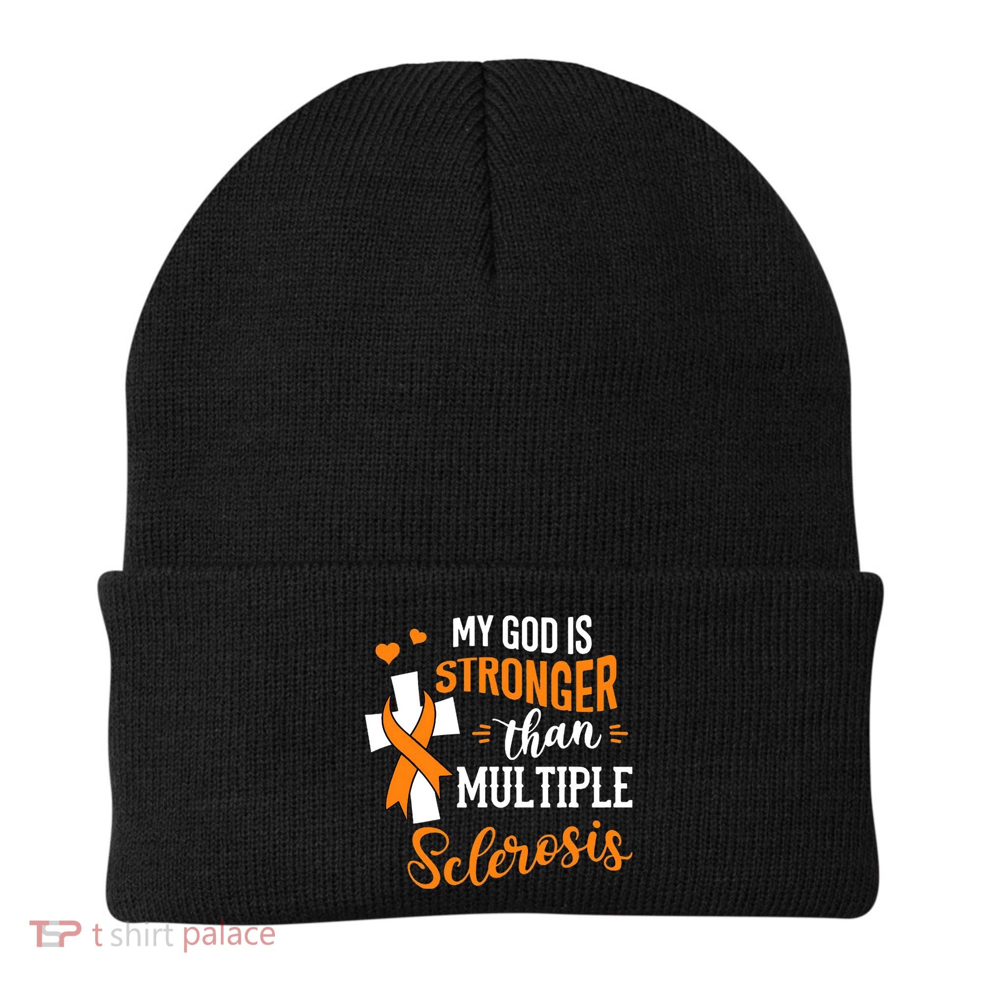 My God is Stronger Than Multiple Sclerosis Warrior Fighter Beanie