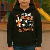 My God is Stronger Than Multiple Sclerosis Warrior Fighter Kids Hoodie thumb 3