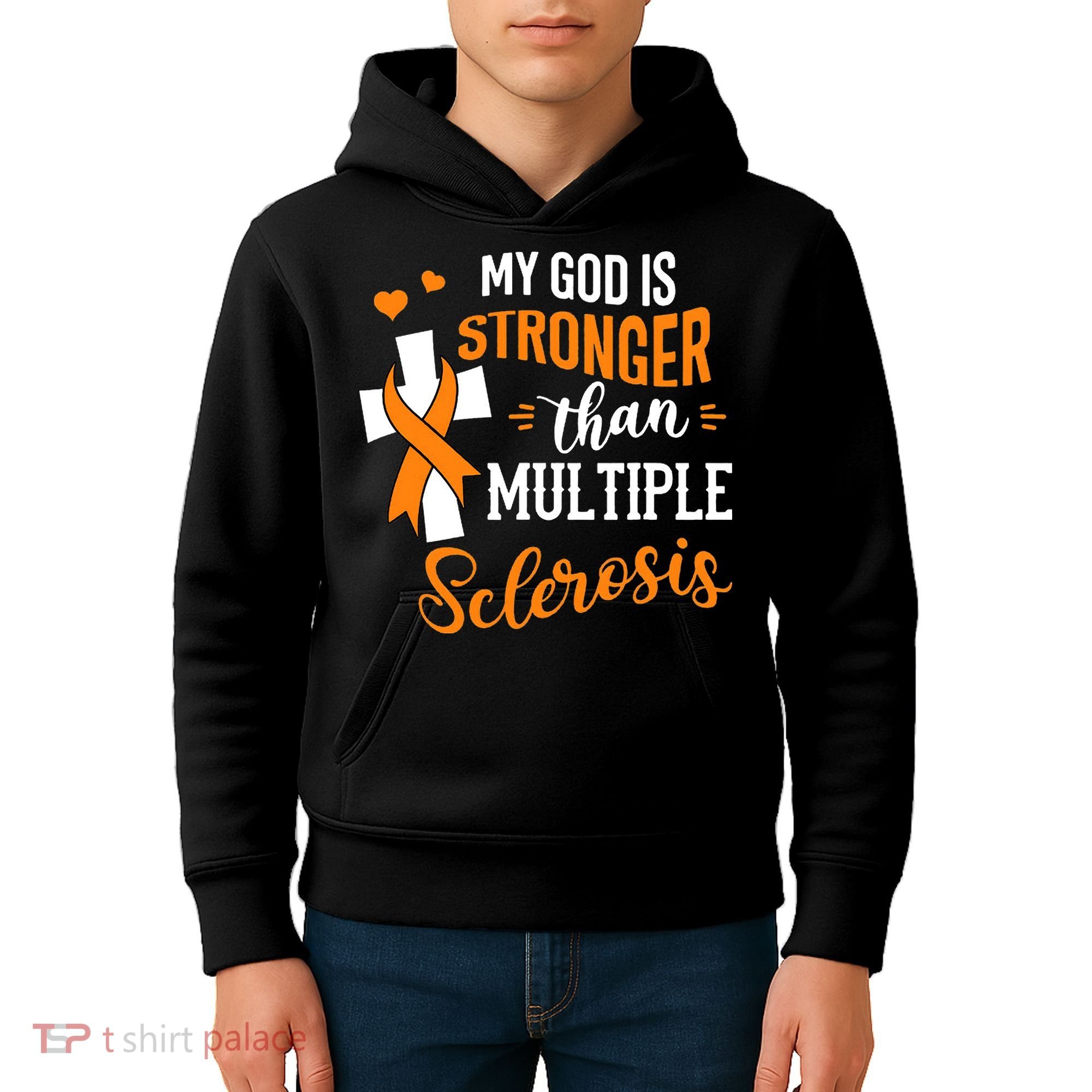 My God is Stronger Than Multiple Sclerosis Warrior Fighter Kids Hoodie