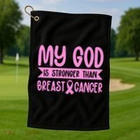 My God Is Stronger Than Breast Cancer Golf Towel thumb 1