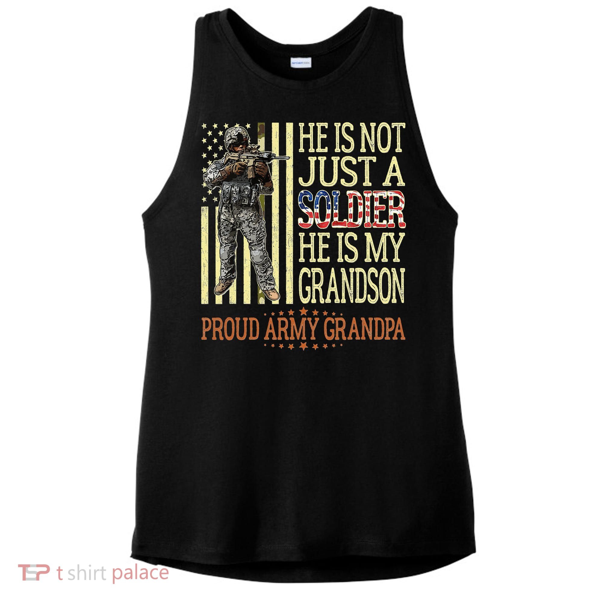 My Grandson Is A Soldier Proud Army Grandpa Ladies PosiCharge Tri-Blend Wicking Tank