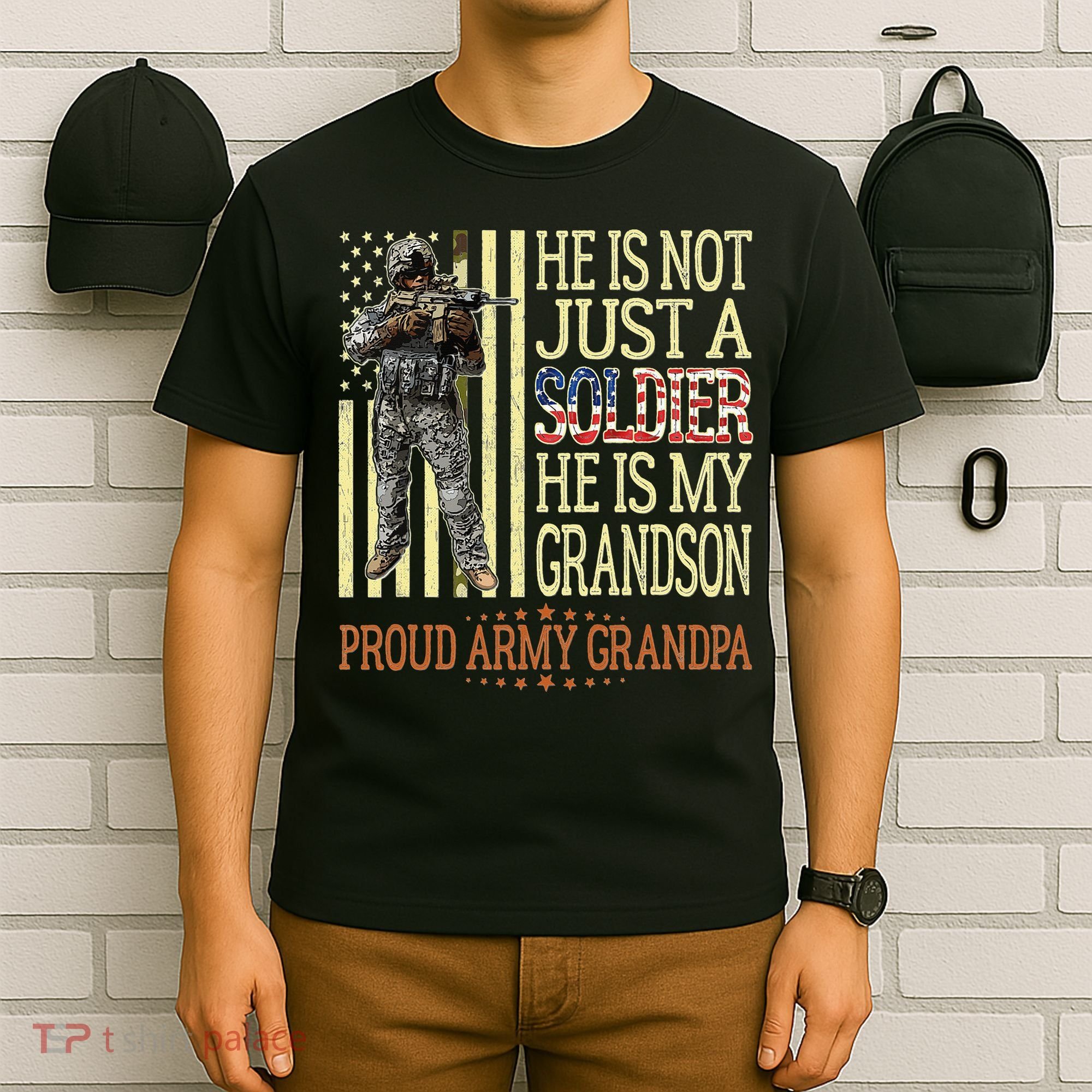 My Grandson Is A Soldier Proud Army Grandpa T-Shirt