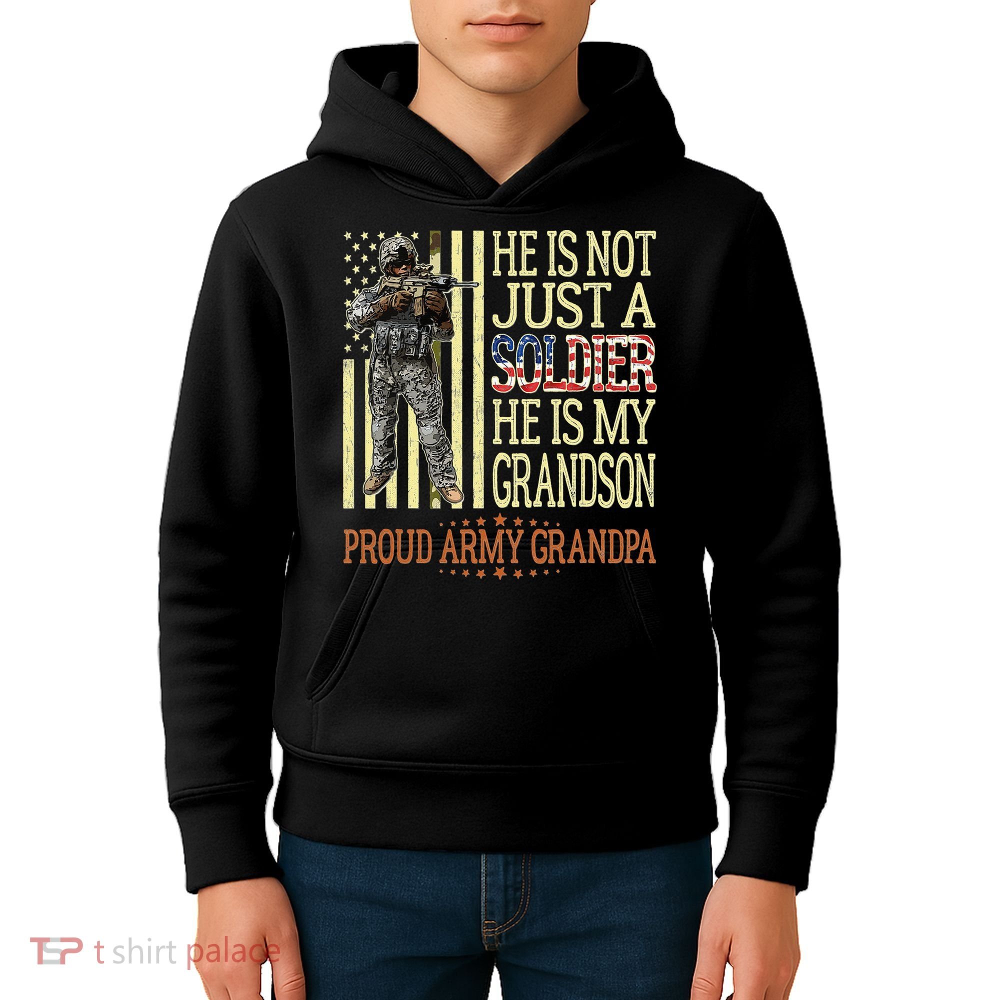 My Grandson Is A Soldier Proud Army Grandpa Kids Hoodie