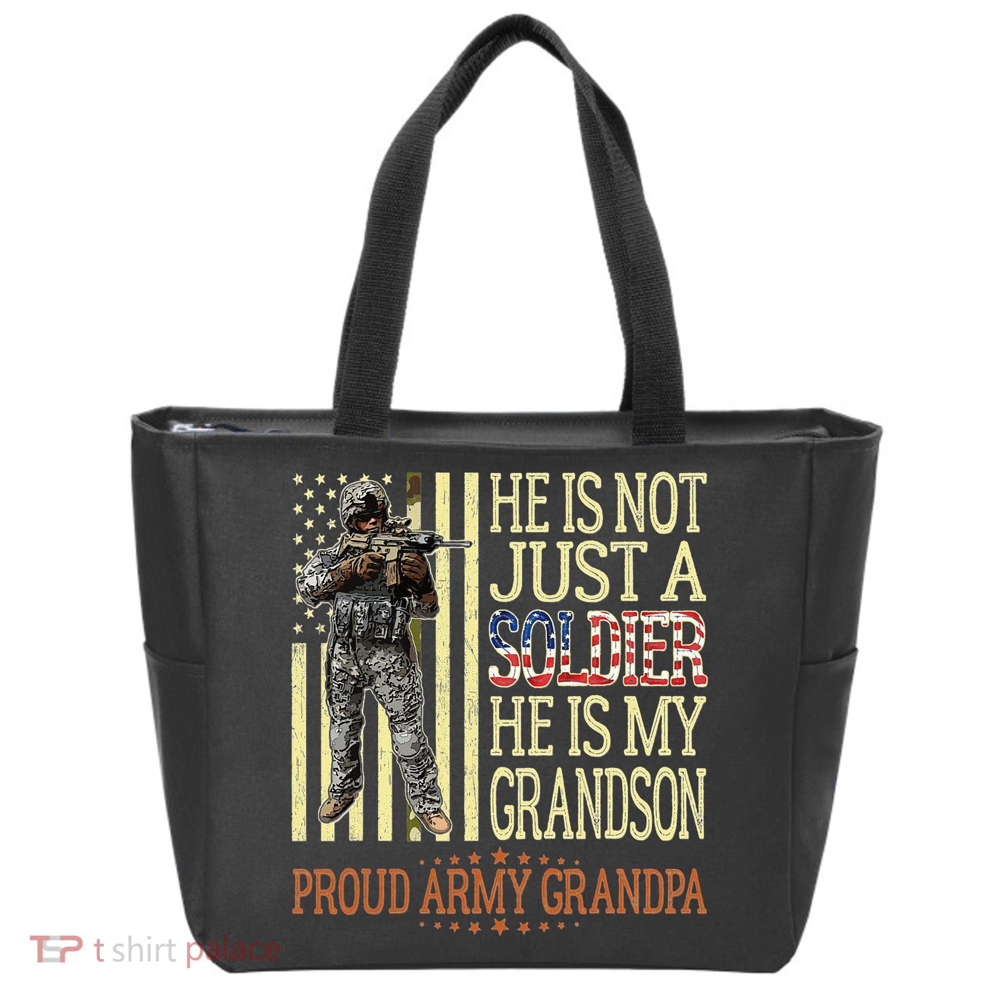 My Grandson Is A Soldier Proud Army Grandpa Tote Bag