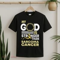 My God Is Stronger Than Sarcoma Cancer Awareness Ribbon T-Shirt thumb 2