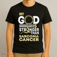 My God Is Stronger Than Sarcoma Cancer Awareness Ribbon T-Shirt thumb 3