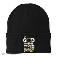 My God Is Stronger Than Sarcoma Cancer Awareness Ribbon Beanie thumb 0
