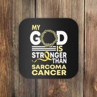 My God Is Stronger Than Sarcoma Cancer Awareness Ribbon Coaster thumb 0