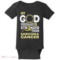 My God Is Stronger Than Sarcoma Cancer Awareness Ribbon Baby Bodysuit thumb 0