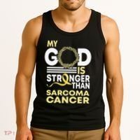 My God Is Stronger Than Sarcoma Cancer Awareness Ribbon Tank Top thumb 3
