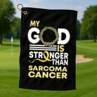 My God Is Stronger Than Sarcoma Cancer Awareness Ribbon Golf Towel thumb 1
