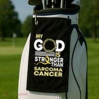 My God Is Stronger Than Sarcoma Cancer Awareness Ribbon Golf Towel thumb 2