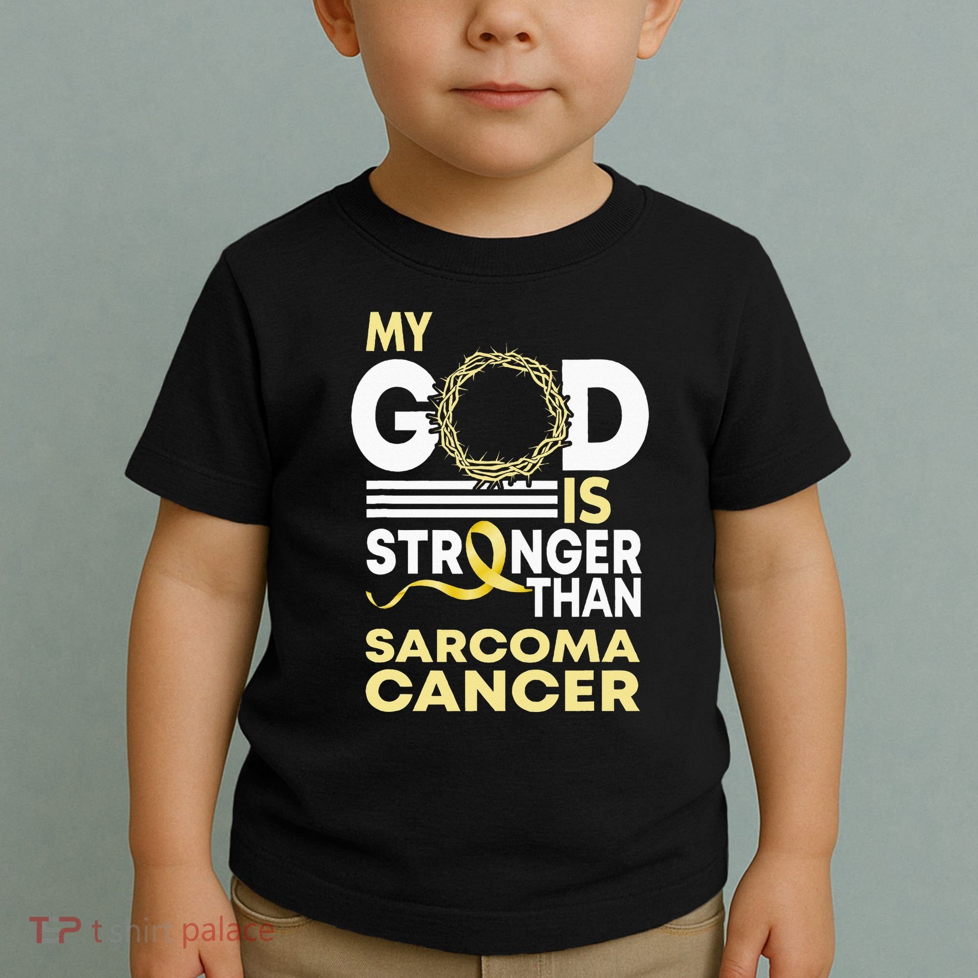 My God Is Stronger Than Sarcoma Cancer Awareness Ribbon Toddler T-Shirt