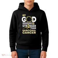 My God Is Stronger Than Sarcoma Cancer Awareness Ribbon Kids Hoodie thumb 4