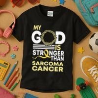 My God Is Stronger Than Sarcoma Cancer Awareness Ribbon Kids T-Shirt thumb 3