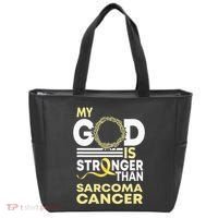 My God Is Stronger Than Sarcoma Cancer Awareness Ribbon Tote Bag thumb 0