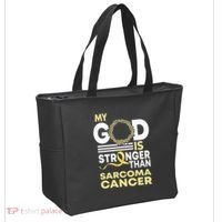My God Is Stronger Than Sarcoma Cancer Awareness Ribbon Tote Bag thumb 2