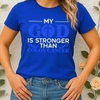 My God Is Stronger Than Colon Cancer Awareness Chrisitan Gift Women's T-Shirt thumb 2
