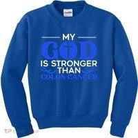 My God Is Stronger Than Colon Cancer Awareness Chrisitan Gift Kids Sweatshirt thumb 0