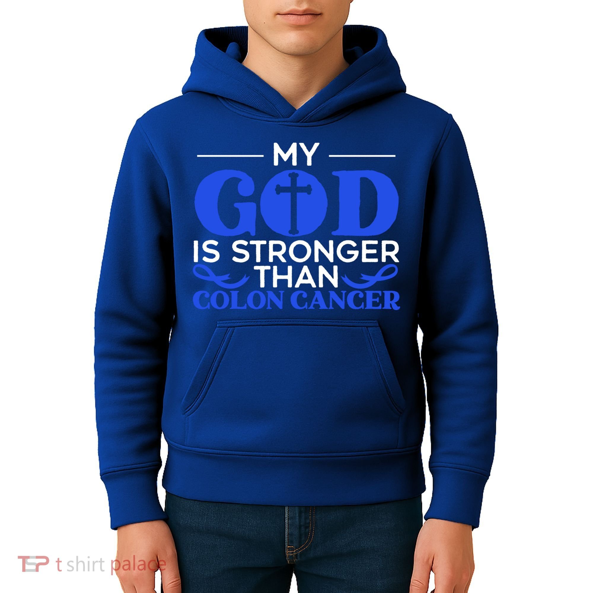 My God Is Stronger Than Colon Cancer Awareness Chrisitan Gift Kids Hoodie