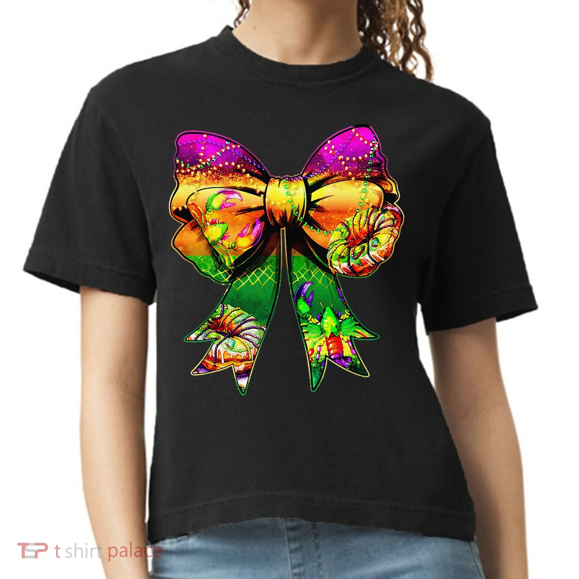 Mardi Gras King Cake Coquette Bow Crawfish Carnival Comfort Colors Boxy T-Shirt