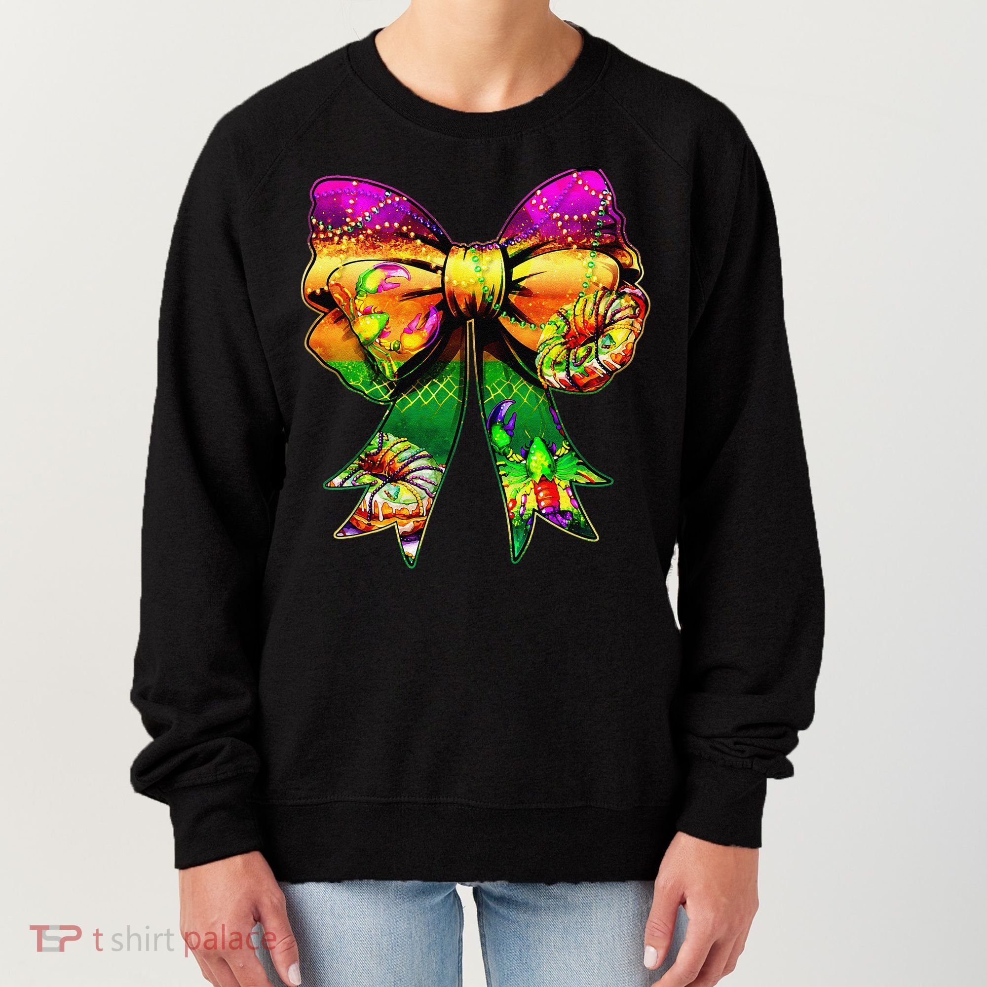Mardi Gras King Cake Coquette Bow Crawfish Carnival Women's Sweatshirt