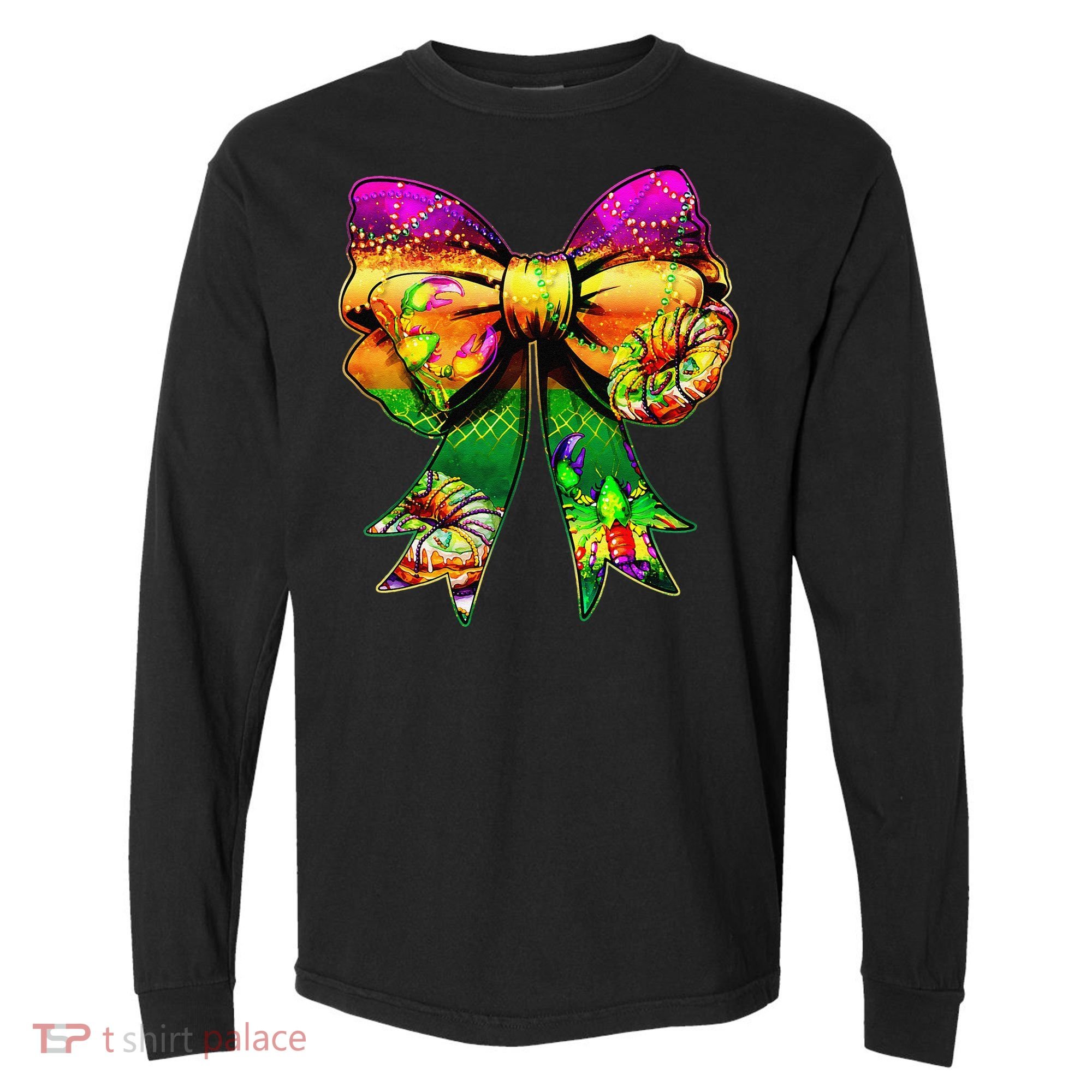 Mardi Gras King Cake Coquette Bow Crawfish Carnival Comfort Colors Heavyweight Long Sleeve T-Shirt
