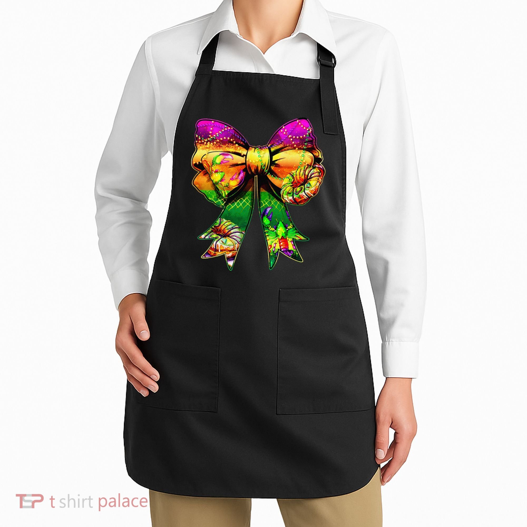 Mardi Gras King Cake Coquette Bow Crawfish Carnival Apron