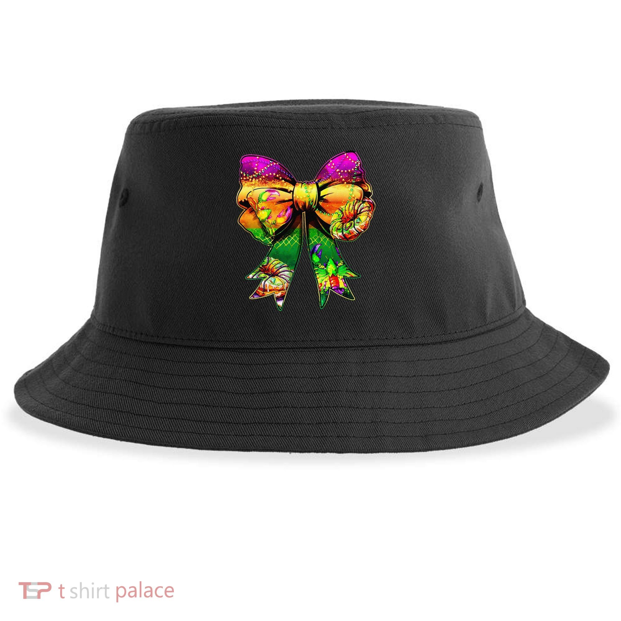Mardi Gras King Cake Coquette Bow Crawfish Carnival Sustainable Bucket Hat