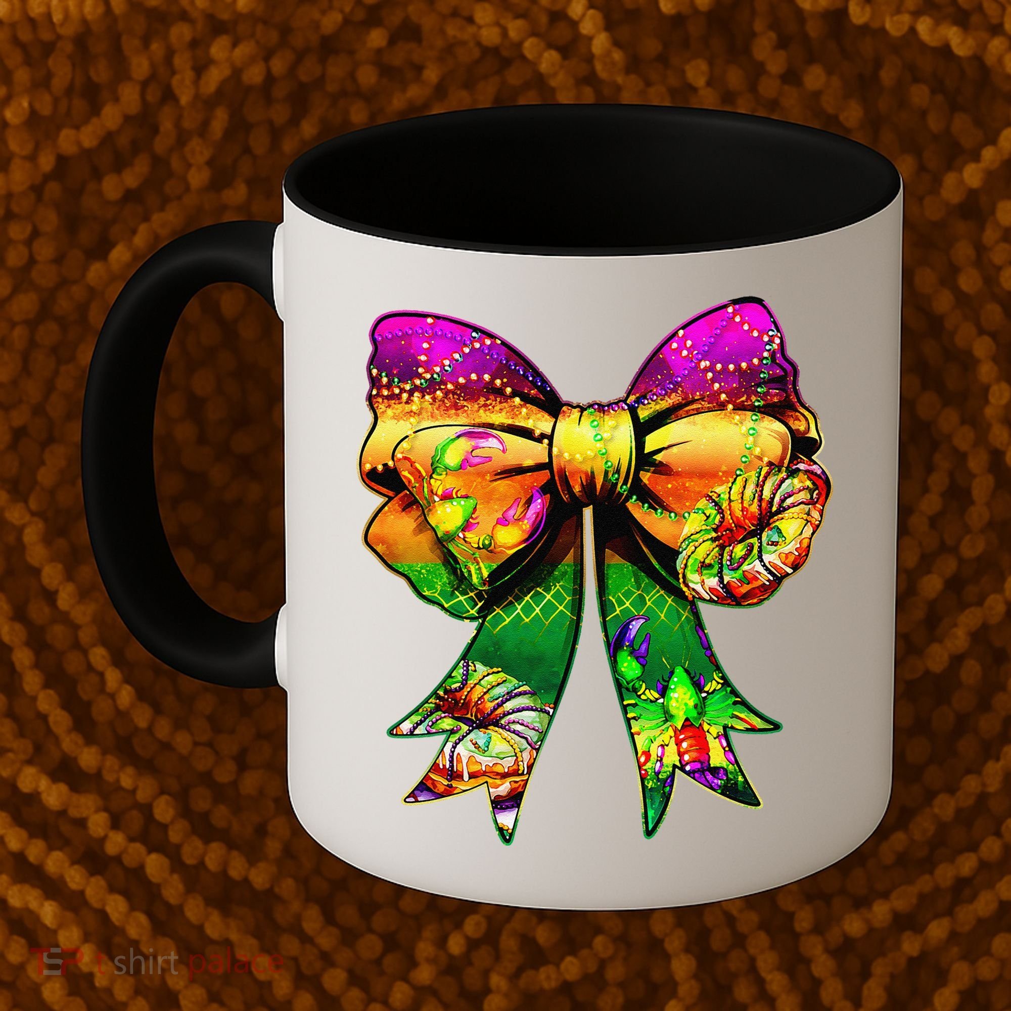 Mardi Gras King Cake Coquette Bow Crawfish Carnival Coffee Mug