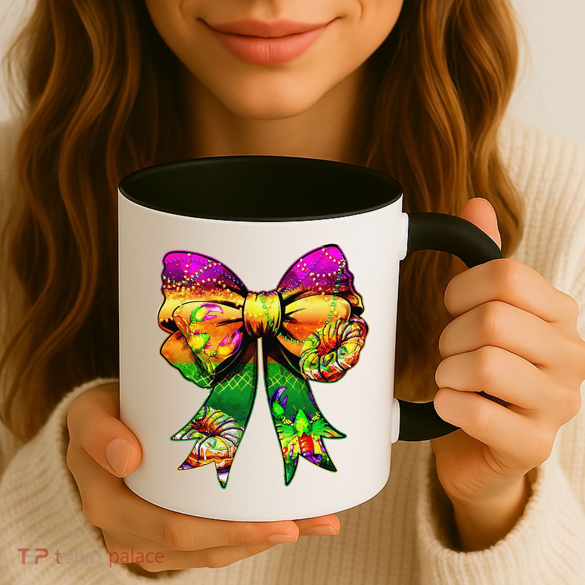 Mardi Gras King Cake Coquette Bow Crawfish Carnival Coffee Mug