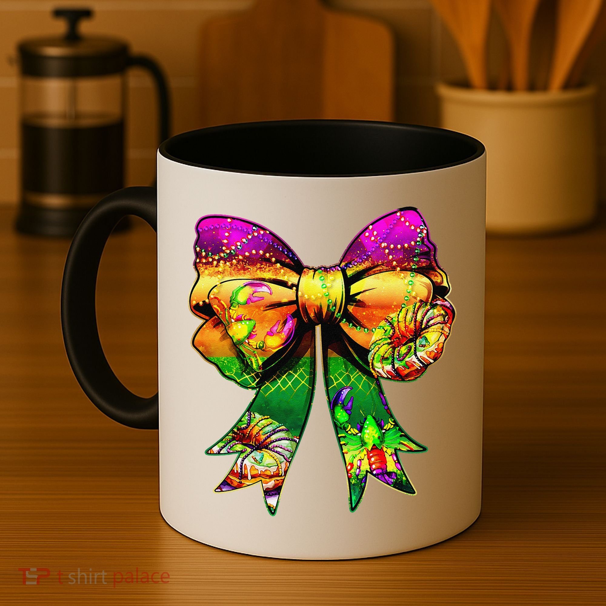 Mardi Gras King Cake Coquette Bow Crawfish Carnival Coffee Mug