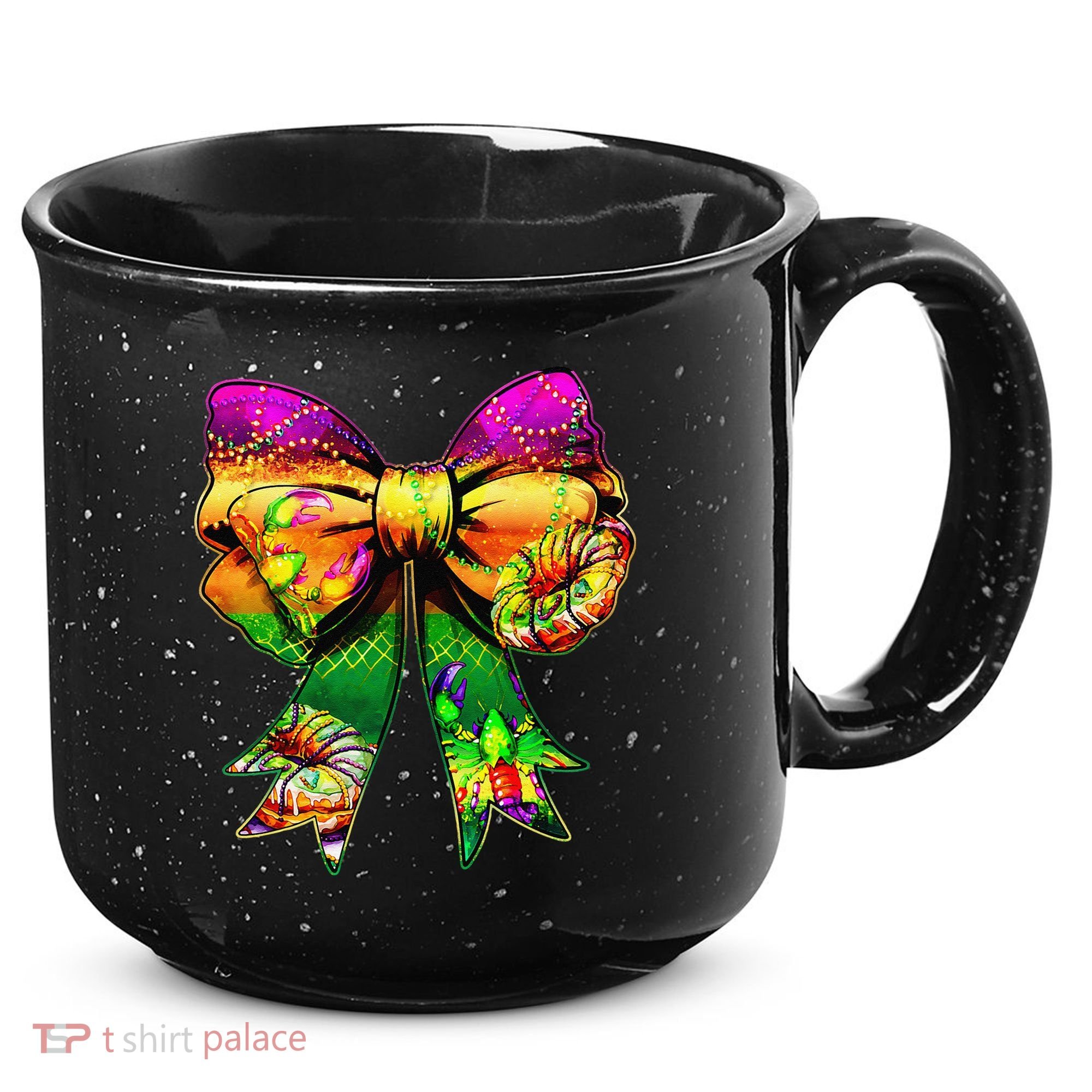 Mardi Gras King Cake Coquette Bow Crawfish Carnival 15oz Campfire Ceramic Mug