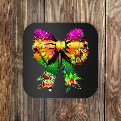 Mardi Gras King Cake Coquette Bow Crawfish Carnival Coaster
