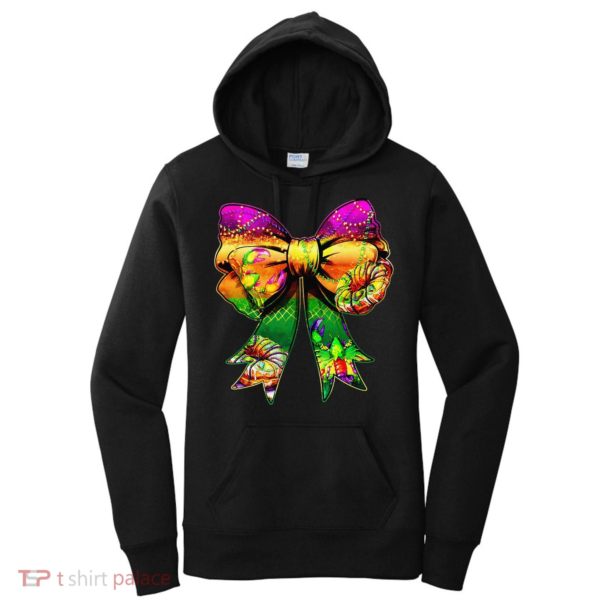 Mardi Gras King Cake Coquette Bow Crawfish Carnival Women's Hoodie