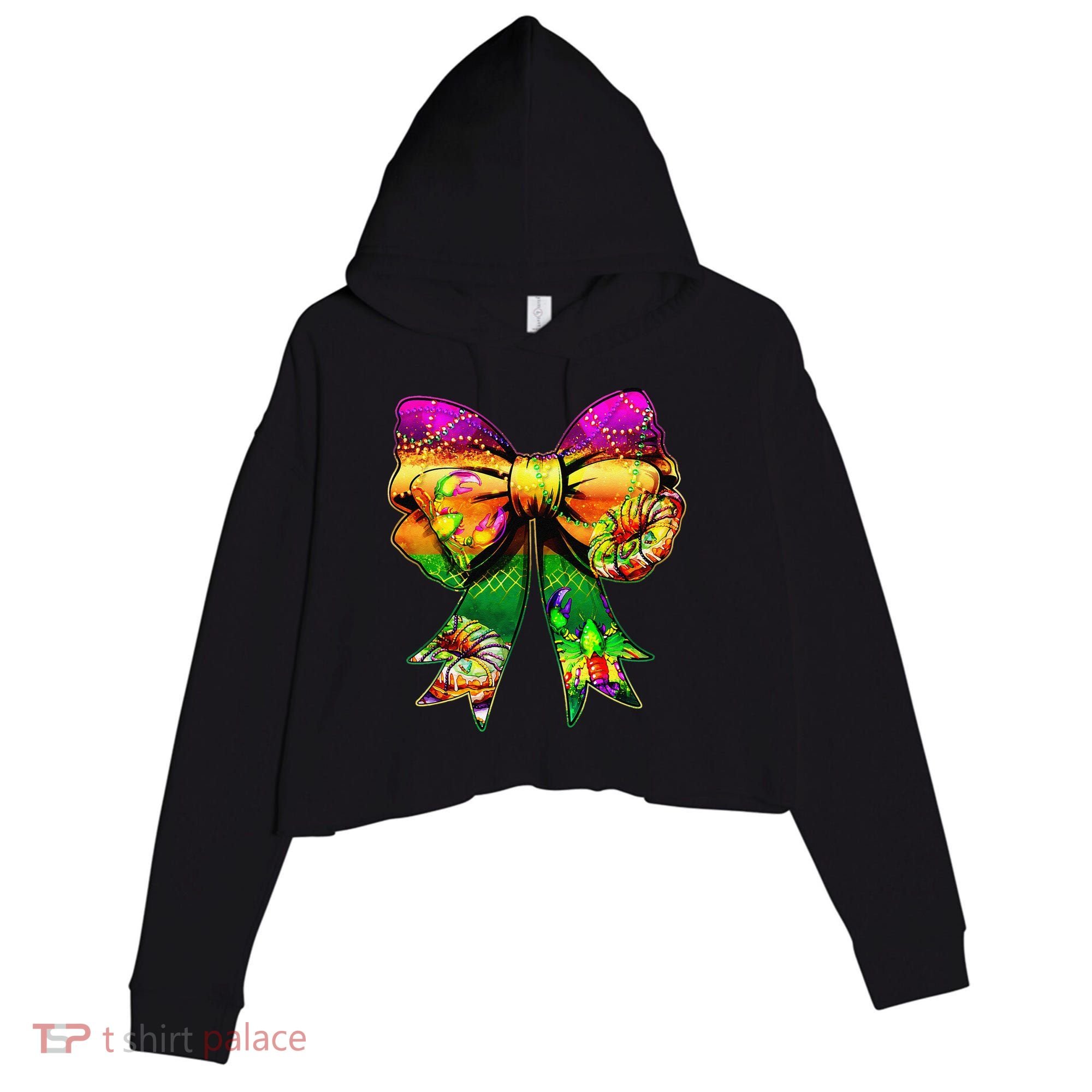 Mardi Gras King Cake Coquette Bow Crawfish Carnival Crop Fleece Hoodie