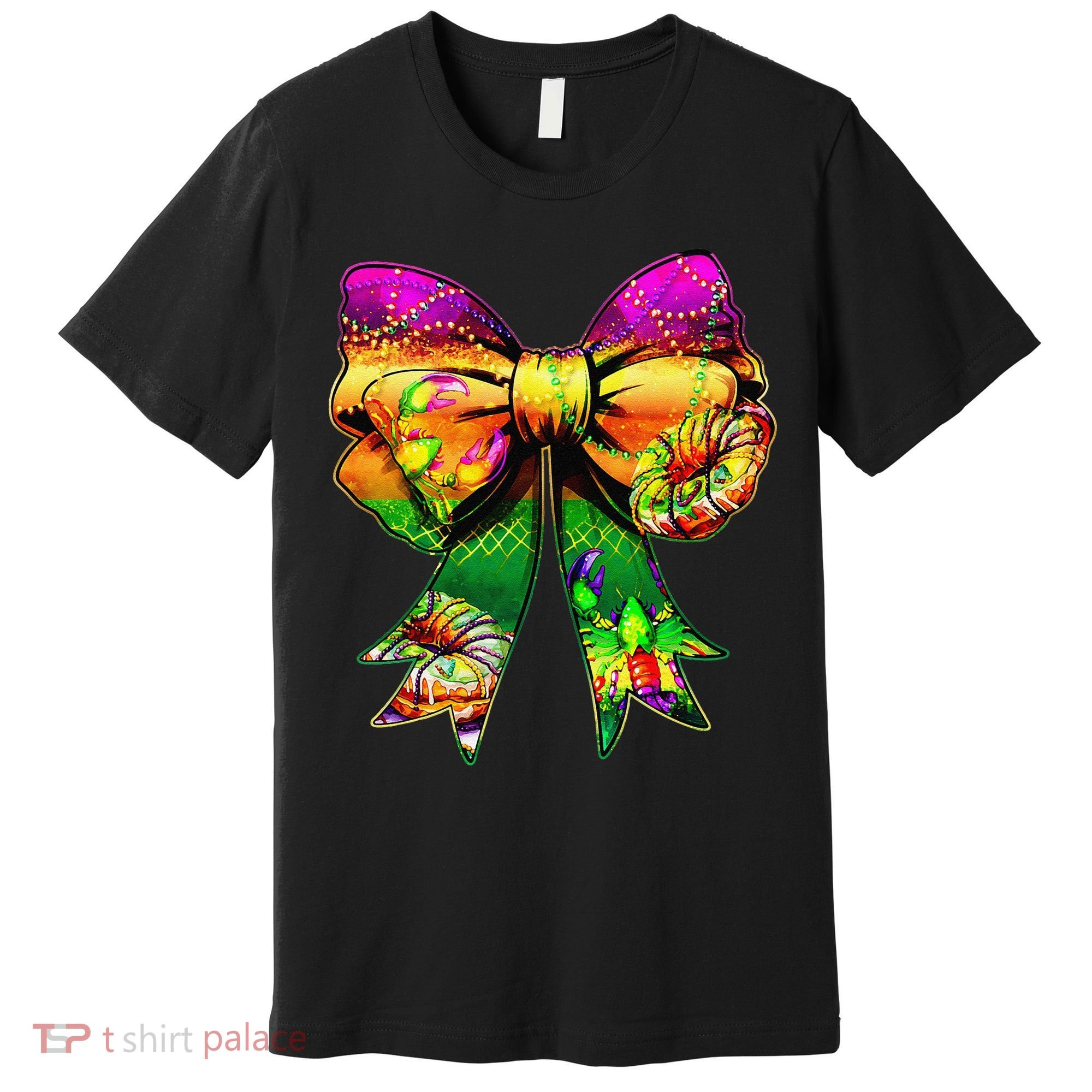 Mardi Gras King Cake Coquette Bow Crawfish Carnival Premium T-Shirt