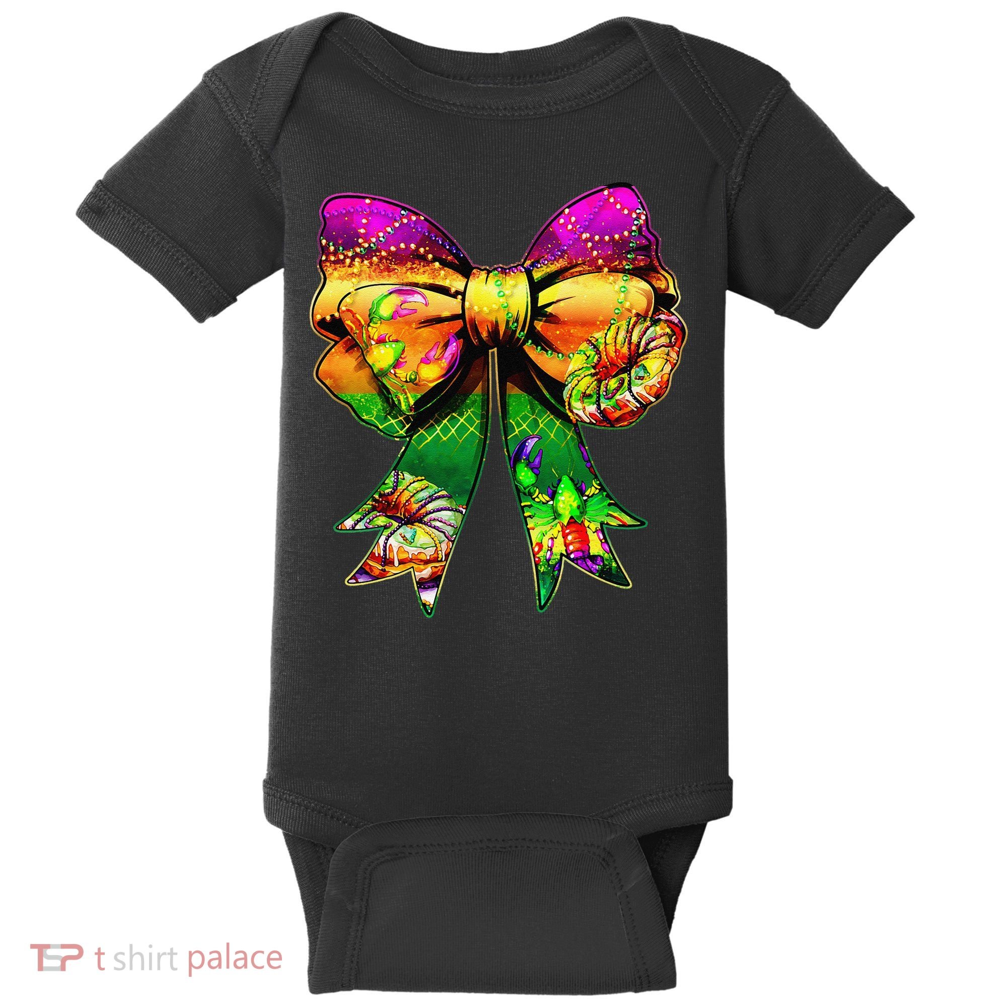 Mardi Gras King Cake Coquette Bow Crawfish Carnival Baby Bodysuit