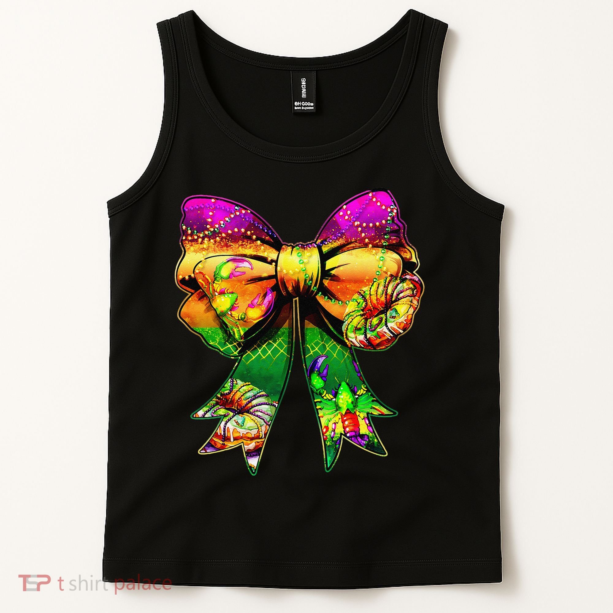 Mardi Gras King Cake Coquette Bow Crawfish Carnival Tank Top