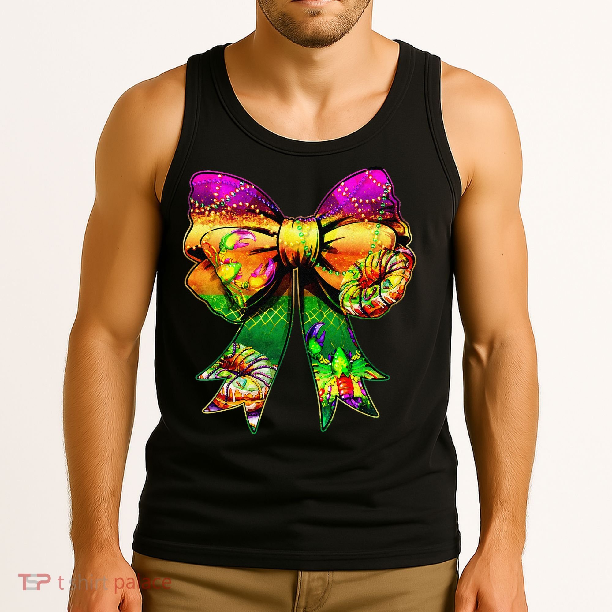 Mardi Gras King Cake Coquette Bow Crawfish Carnival Tank Top