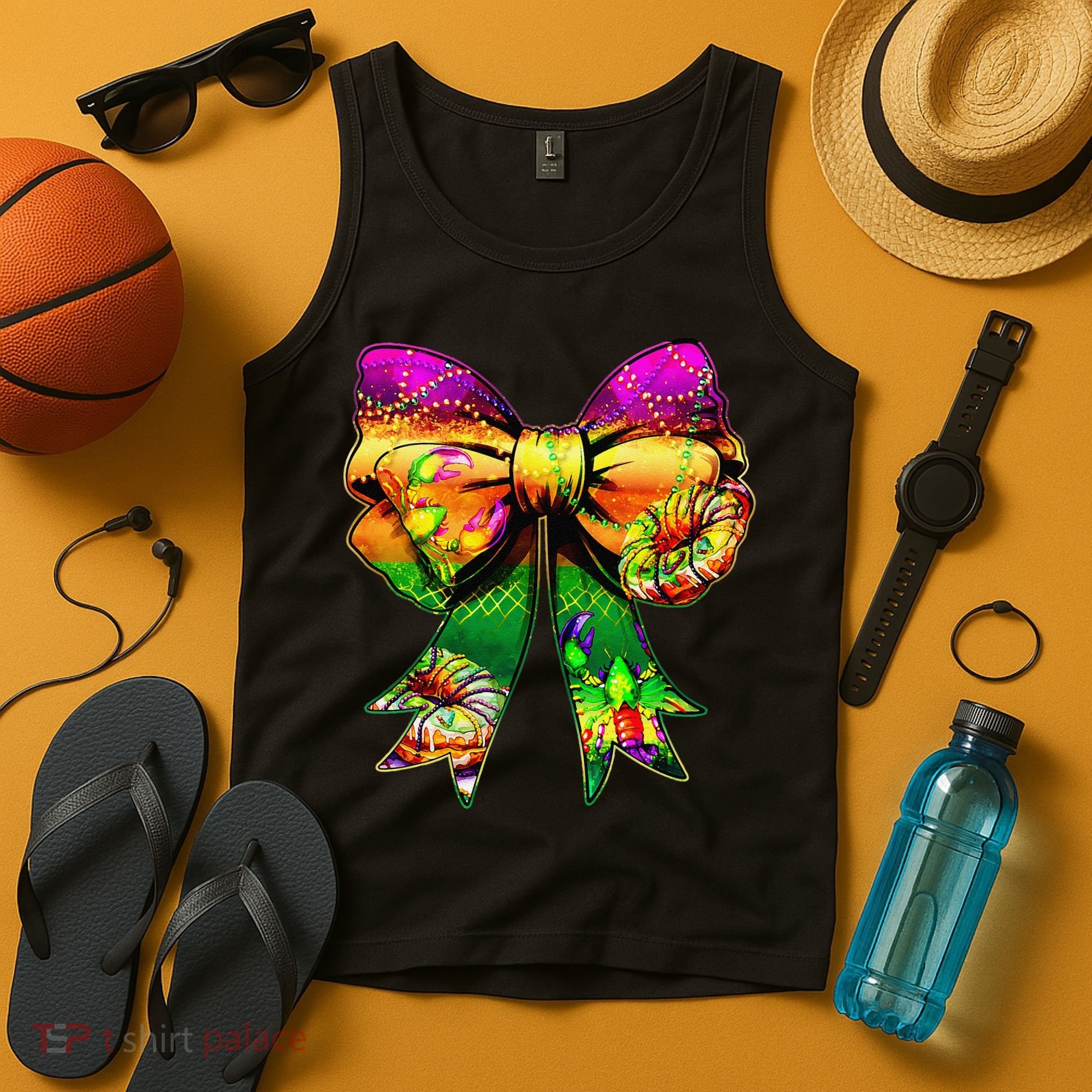 Mardi Gras King Cake Coquette Bow Crawfish Carnival Tank Top